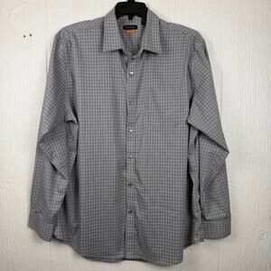 Van Heusen Traveler Shirt mens XL gray/white check button up cotton poly spandex